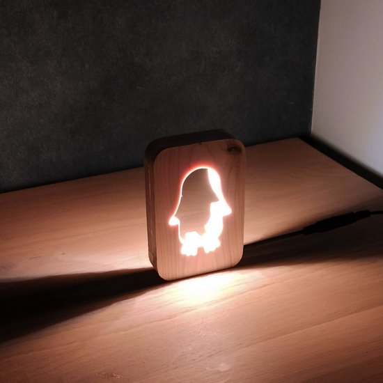 Home Decor - Houten Pinguïn Nachtlamp - LED van Gegarandeerd. — afbeelding 4