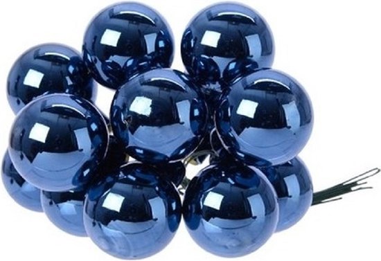 60x Mini glazen kerstballen kerststekers/instekertjes donkerblauw 2 cm - Donkerblauwe kerststukjes kerstversieringen glas