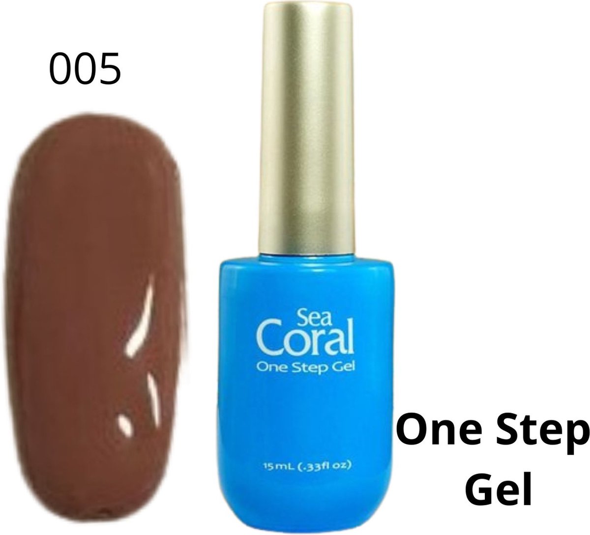 SeaCoral One Step No Wipe Gellak - Gel Nagellak - GelPolish – geen plaklaag - zónder kleeflaag, geschikt voor UV en LED – Bruin 005