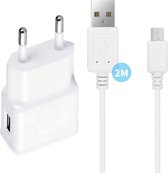 Adaptive Fast Charger + Micro USB Kabel 2 Meter - USB Micro 2.0 naar USB kabel - Oplader Stekker Adapter Geschikt voor S7, Edge, Note 5, A3, A5, A7, A8, A9, J1, J2, J3, J4, J5, J6, J7, J8, Tab S2, Tab A 8.0 (2017