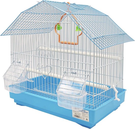 BPS BPS-1273 Vogelkooi voor parkieten, kanarievogels, met voederbak, fontein, schommel om uit te rusten, willekeurige kleur, 34 x 23,5 x 36 cm