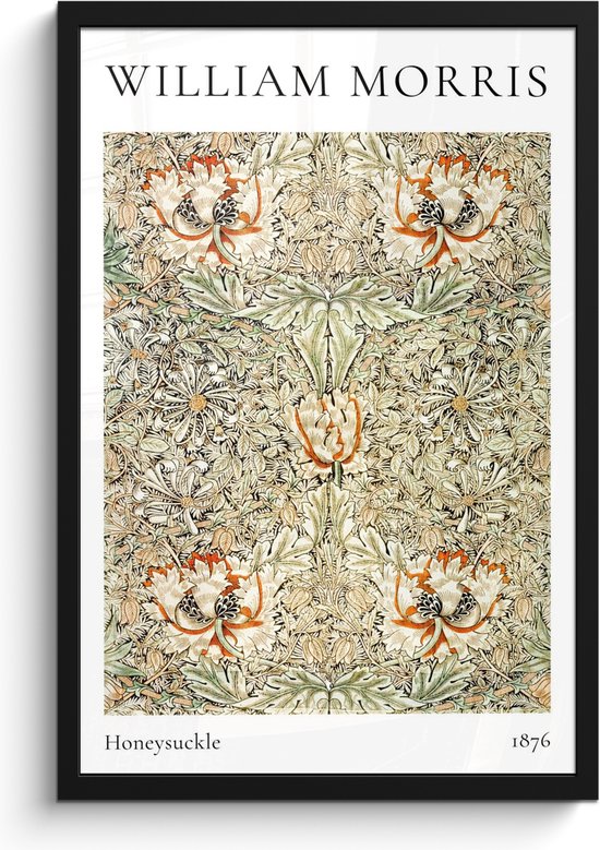 Fotolijst inclusief poster - Posterlijst 40x60 cm - Posters - William Morris - Honeysuckle - Abstract - Natuur - Groen - Foto in lijst decoratie - Wanddecoratie woonkamer - Muurdecoratie slaapkamer