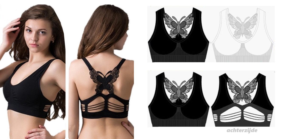 Sweet Angel Vlinder Bra - Sport Bra - 3Pack - Confectiemaat S/M - Cup A/B