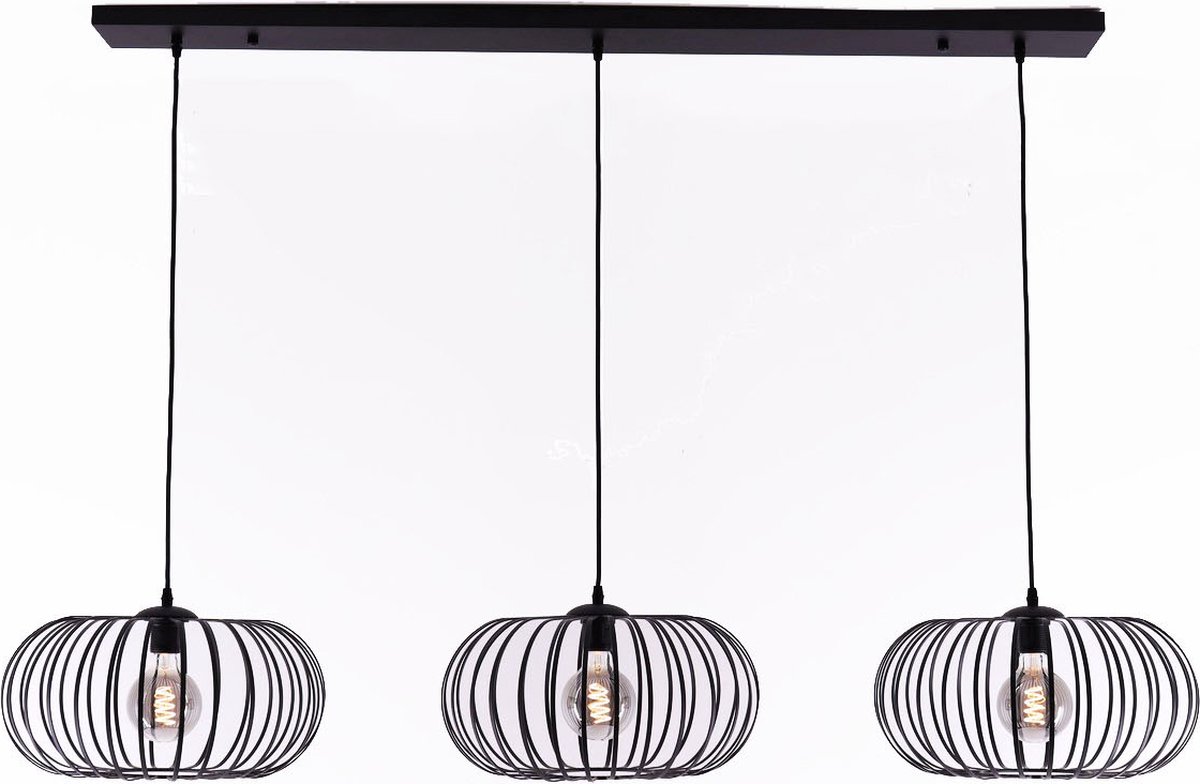 Hanglamp Ribby - zwart met 3 zwarte opengewerkte hangers