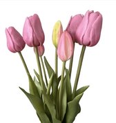Seta Fiori - Real Touch - 0ud roze - Kunst tulpen - Bundel 7x - Kunstbloemen Boeket voor Binnen en buiten - 45cm