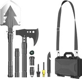 NewWave® - Outdoor Survival Kit - Bijl/Mes/Schep/Zaklamp En Meer - Met Compass - Met Sneeuwschuiver - Aluminium Legering