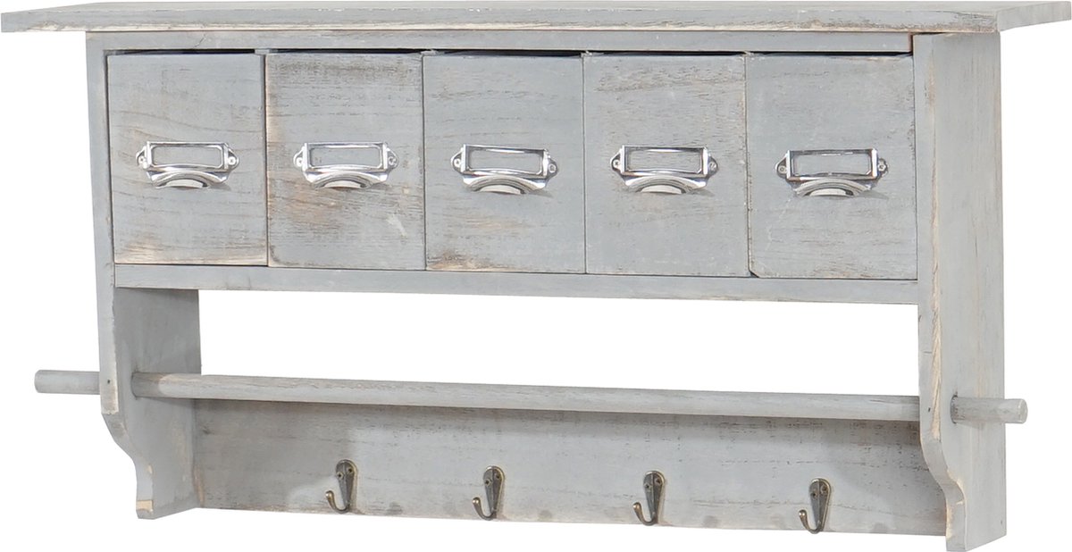 Keukenplank MCW-C49, huishoudplank Legplank, vintage met 5 laden 32x65x13cm ~ Shabby look, grijs