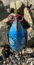 Metalen solarlamp "tropische blauwe vogel" - meerkleurig - met colour changing LED - Staand model - hoogte 40 x 13 x 10 cm - Tuindecoratie - Tuinverlichting