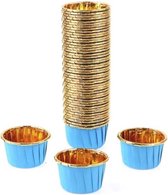 50 Stuks Mini Muffin Cupcake Bakvormen – Luxe Papieren Bak Vormpjes – Blauw / Goud