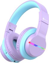 iClever - BTH12 - draadloze junior koptelefoon - volumebegrenzing - RGB led lights - microfoon - opvouwbaar (lila)