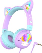 iClever - HS25 - junior koptelefoon - cat ears - led light up - volumebegrenzing - microfoon - opvouwbaar (lila)