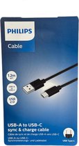 Philips USB-A naar USB-C Synchronisatie-en Oplaadkabel - USB 2.0 - 1.2m Oplaad Kabel.