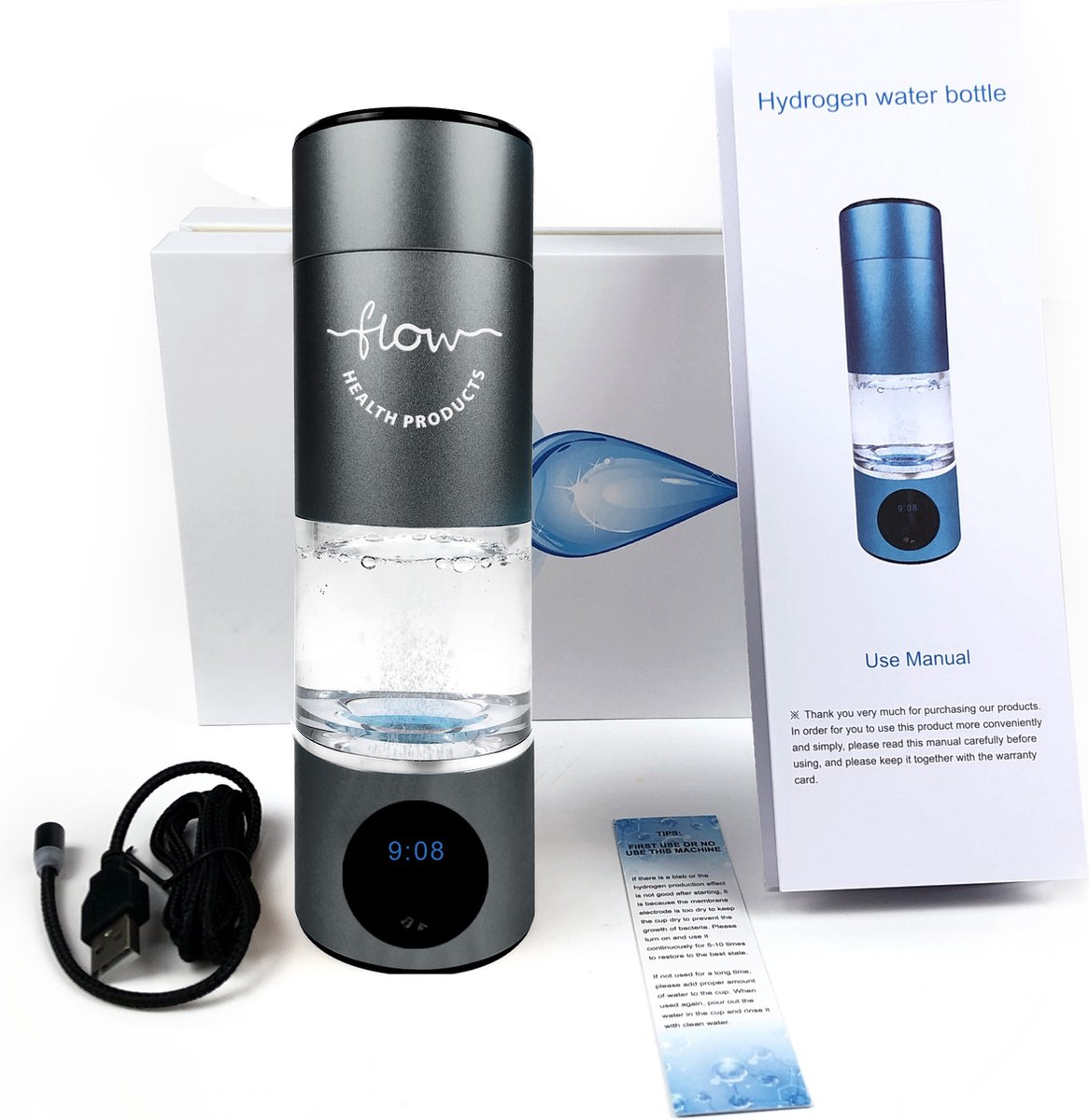 H2 Flow Extreem-grijze waterstof generator fles - die 6000 ppb waterstof in 10 minuten- produceert- voor lichaam cel herstel en cel voeding, vind maar 1 die meer waterstof produceert op bol dan deze.