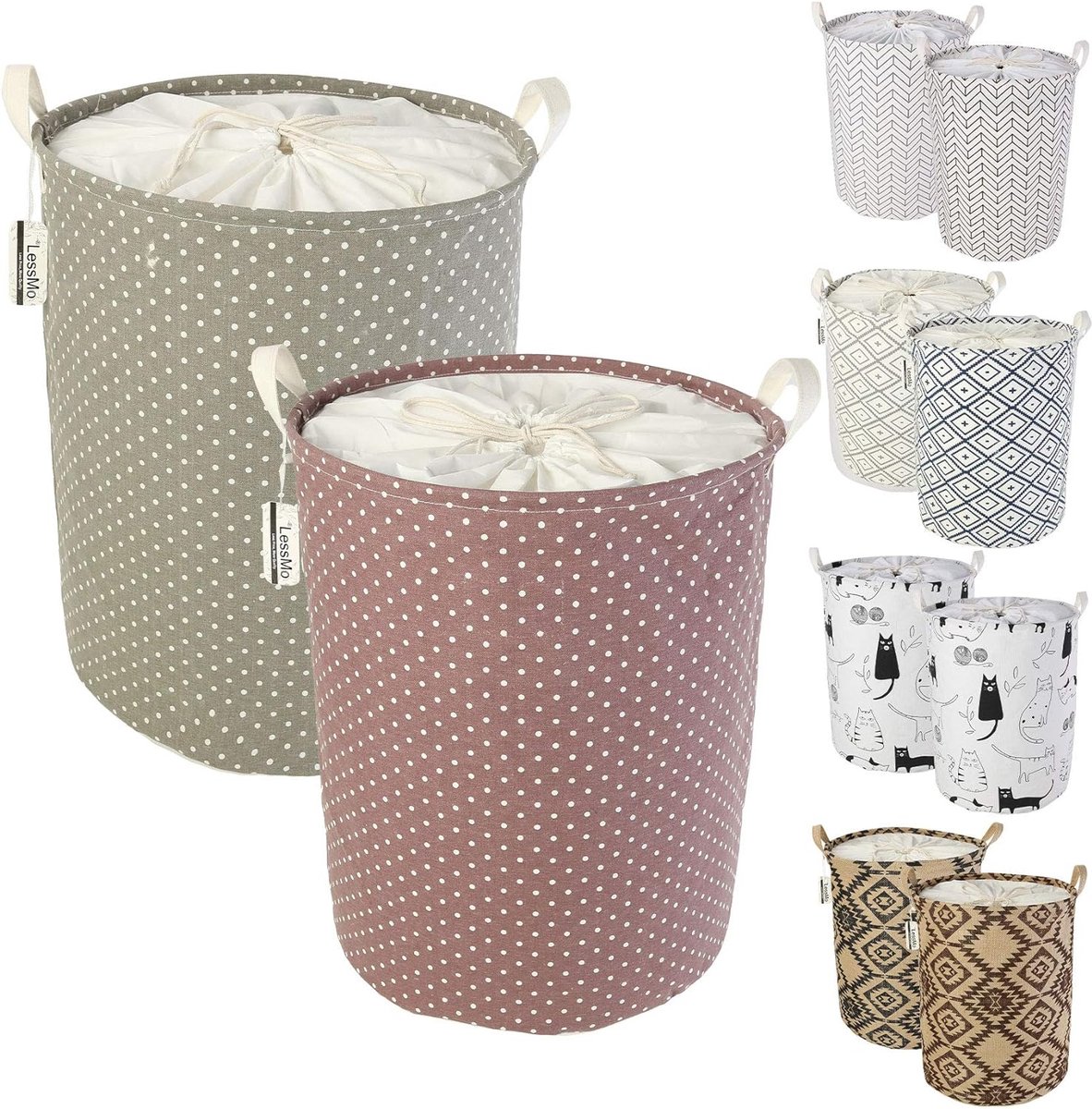 Goedkoopste Wasmand met trekkoord, opbergsorteerder, inklapbare pop-up-wasmanden, waterdicht rond katoenen linnen, 2 stuks, verdikt 43 cm, medium