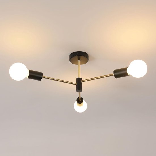 Delaveek- Vintage industriële Kroonluchter- Zwart Goud -Metaal - 6x E27(Lamp niet