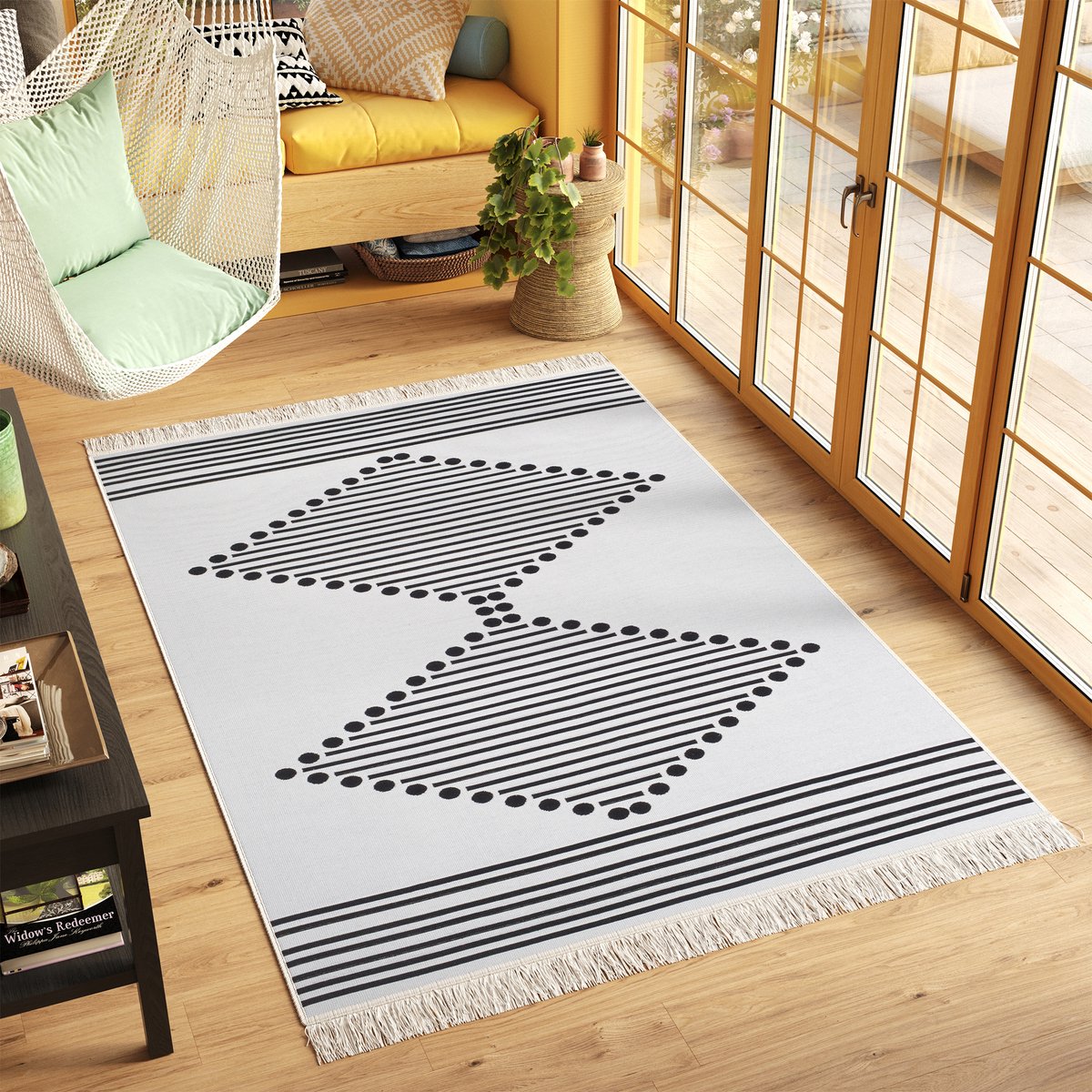 Tapiso Azteca Vloerkleed Katoenen Dubbelzijdig Tapijt Woonkamer Kleed Maat- 140x200 Lichtgrijs Antraciet