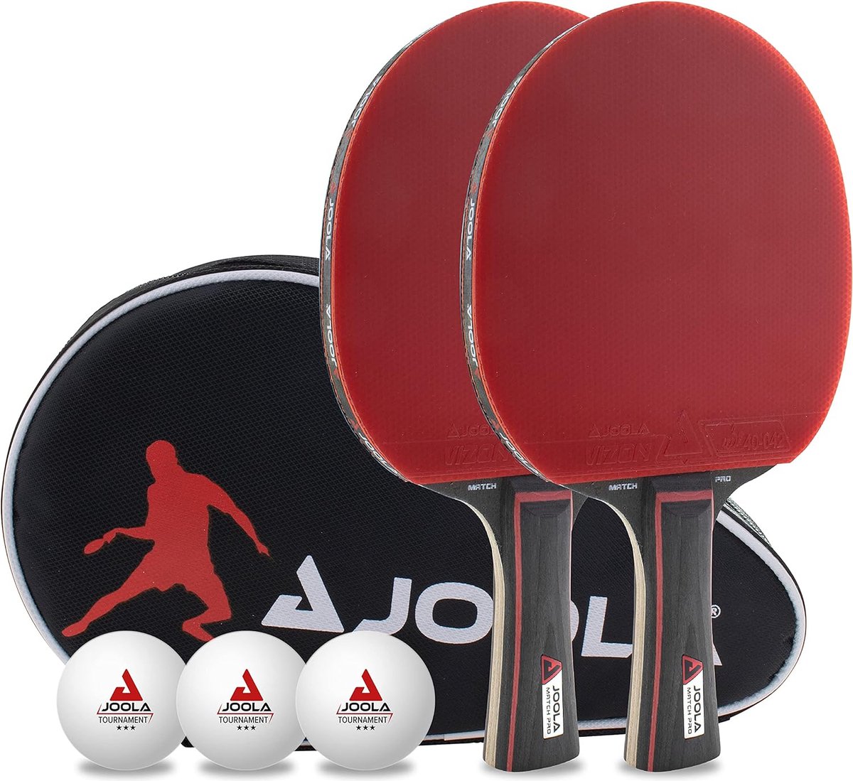 Tafeltennisset Duo PRO 2 tafeltennisbats + 3 tafeltennisballen + tafeltennisschoenen, rood/zwart, 6 stuks