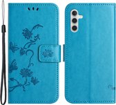 Coverup Bloemen & Vlinders Book Case - Geschikt voor Samsung Galaxy A25 Hoesje - Blauw