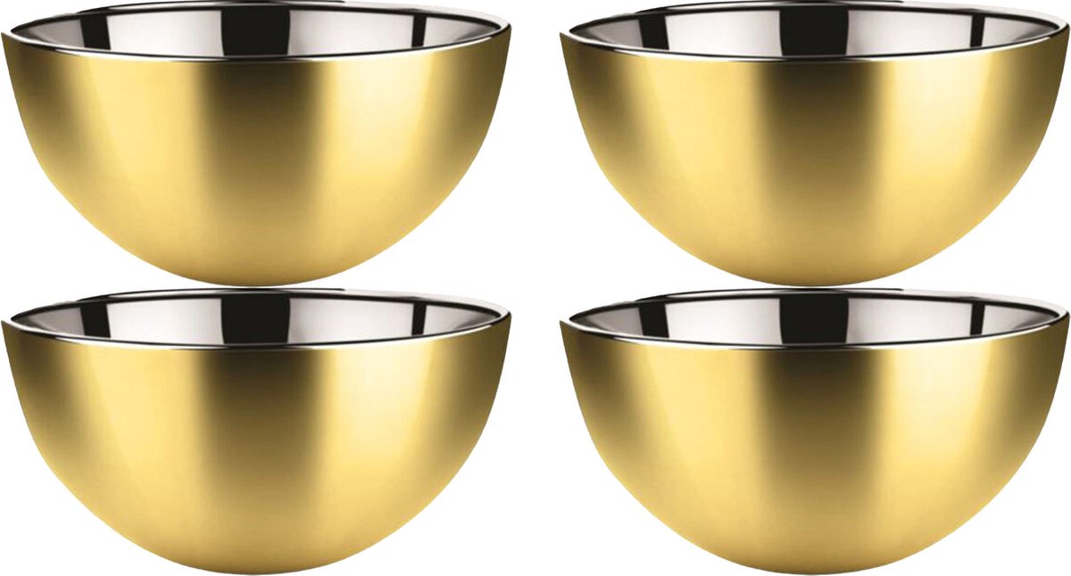 Svenska Living - 4x - Kommetjes/schaaltjes - mat goud - RVS - D13 x 7 cm - serveerschalen