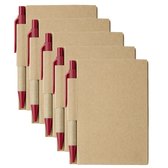 Notitie/opschrijf boekje met balpen - harde kartonnen kaft - beige/rood - 5x8cm - 80blz gelinieerd - blocnotes