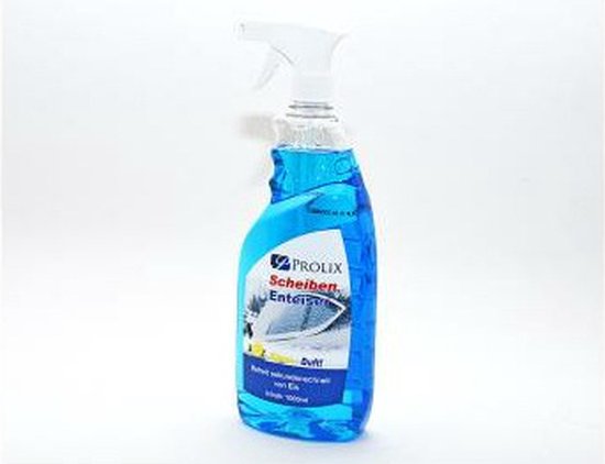 Een blauwe Prolix Scheiben Enteiser sprayfles met een sneeuwvlok afbeelding.