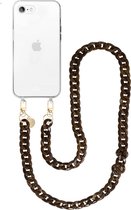 xoxo Wildhearts siliconen hoesje - Geschikt voor iPhone 7/8 Plus - Brown Chocolate - Telefoonhoesje - Hoesje met koord - Bruin koord - lang telefoonkoord - Transparant hoesje (lange variant)