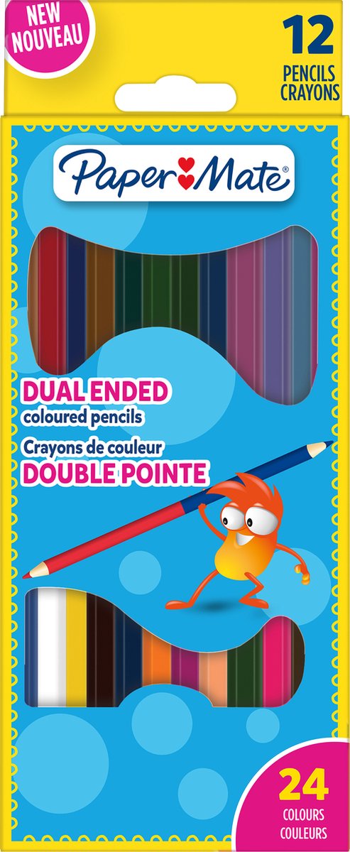 Paper Mate kleurpotloden voor kinderen | Ontwerp met dubbele punt | Voorgeslepen kleurpotloden | Diverse kleuren | 12 stuks (24 kleuren)