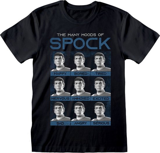 Uniseks T-Shirt met Korte Mouwen Star Trek Many Mood Of Spock Zwart - XL