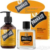 Baardverzorging: Proraso Wood and spice - shampoo 200ml en Aftershave Balm 100ml in een tasje