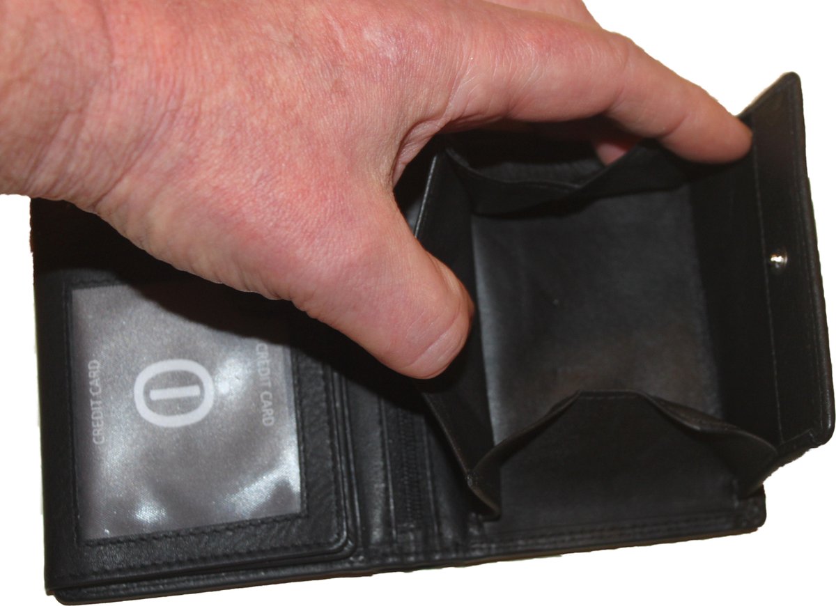 OI zwart leren billfold hoog model met wiener schachtel / uitgebreide portemonnee voor veel pasjes met vierkant vouwbakje voor muntgeld / anti skim / beurs met schudbak / zwart leer / 149