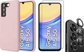 Hoesje geschikt voor Samsung Galaxy A15 - Screenprotector Glas & Camera Protector - Mat Back Case Roze