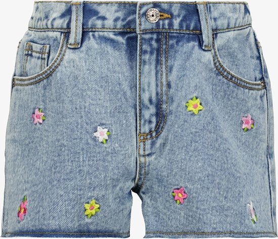 TwoDay meisjes denim short met geborduurde bloemen - Blauw - Maat 92