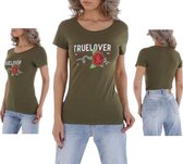 Glo-story t-shirt khaki groen true lover roos S