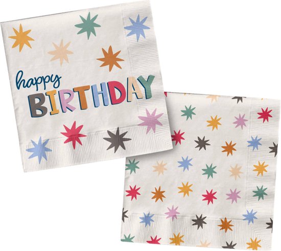 Folat - Servetten Starburst Happy Birthday (20 stuks) - 33 x 33 cm