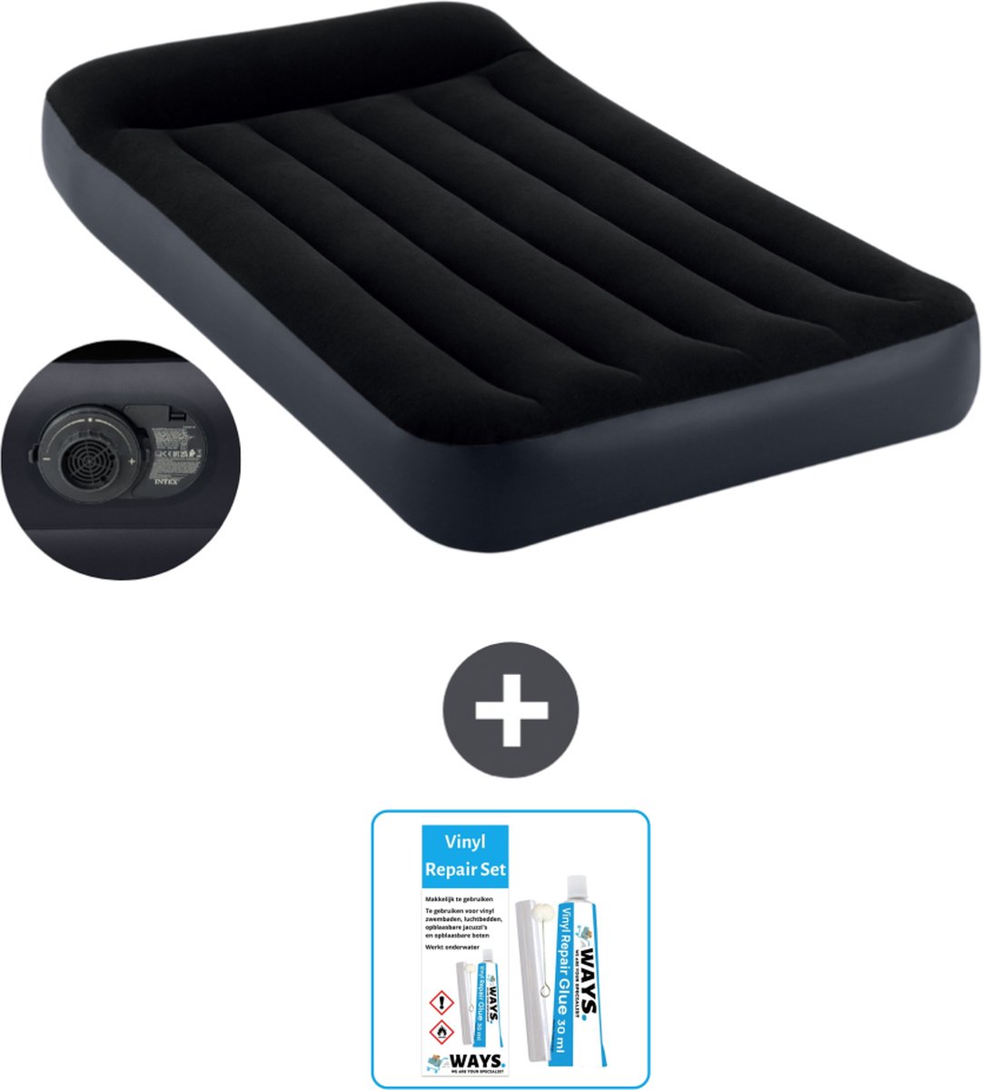 Intex Luchtbed - 1-Persoons - 99 x 191 x 25 cm - Blauw - Inclusief pomp - Reparatieset
