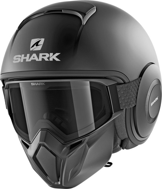 SHARK STREET DRAK BLANK Motorhelm jethelm MAT  Zwart- Maat XS
