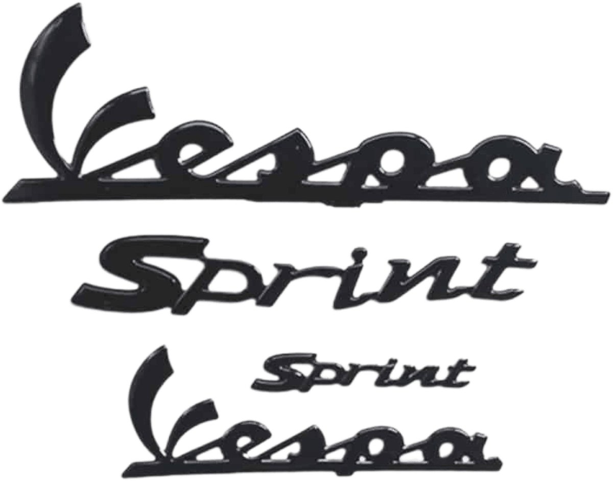 Vespa Sprint sticker set 4-delig - logo 3D glans zwart