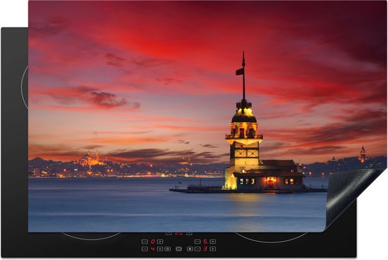 Foto: Kitchenyeah inductie beschermer 80x52 cm zonsondergang bij maiden s tower in de bosporus in istanbul turkije kookplaataccessoires afdekplaat voor kookplaat inductiebeschermer inductiemat inductieplaat mat