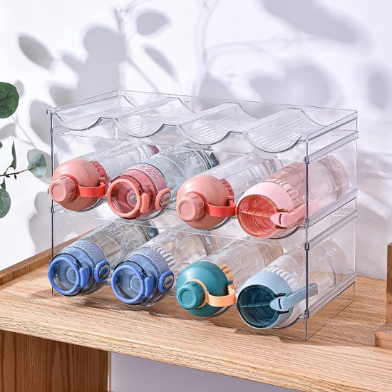 XIDIT Bidon Organizer voor Kast 2 Packs Stapelbare Plastic Waterfles Houder Water Fles Opslag Rack Wijnrekken voor Keuken Koelkast