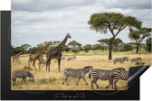 KitchenYeah® Inductie beschermer 81.6x52.7 cm - Giraffen en Zebras samen op de savannes van het Nationaal park Serengeti - Kookplaataccessoires - Afdekplaat voor kookplaat - Inductiebeschermer - Inductiemat - Inductieplaat mat