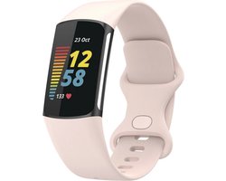 Siliconen Smartwatch bandje - Geschikt voor Fitbit Charge 5 / Fitbit Charge 6 siliconen bandje - lichtroze - Strap-it Horlogeband / Polsband / Armband - Maat: Maat L
