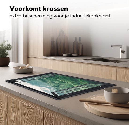 KitchenYeah® Inductie beschermer 81.6x52.7 cm - Doorkijk - Berg - Boom - Kookplaataccessoires - Afdekplaat voor kookplaat - Inductiebeschermer - Inductiemat - Inductieplaat mat