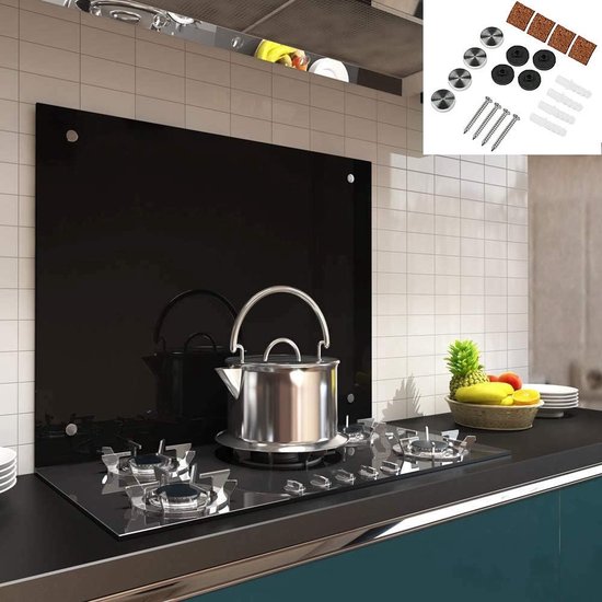 Keukenachterwand van 6 mm dik ESG-veiligheidsglas; spatbescherming voor de tegels achter de kookplaat; inclusief bevestigingsmateriaal, 90 x 40 cm