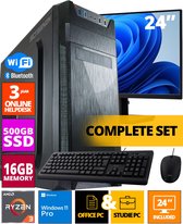 Budget Office PC SET - Ryzen 3 - 500GB NVMe SSD - 16GB RAM - Radeon Vega 8 ( 24 Inch Monitor | Muis | Toetsenbord | Inclusief Office Professional Plus 2021 ) + WiFi & Bluetooth