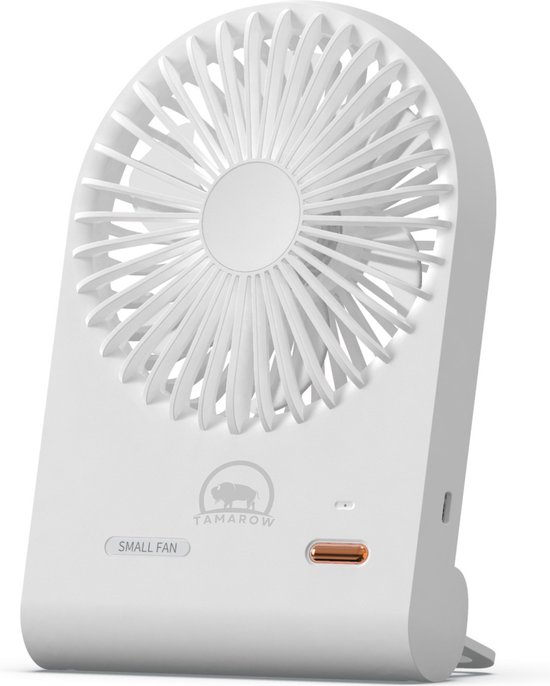 Oplaadbare Tamarow Mini Tafelventilator wit, 3 snelheden, draagbaar, stil, ophangbaar, compact