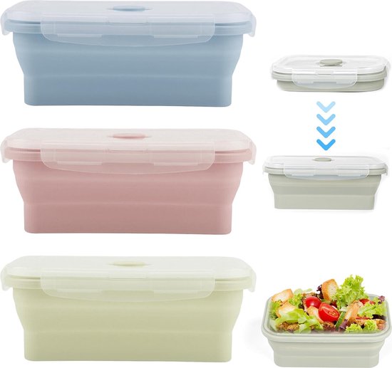 KLIPPSI® Opvouwbare Lunchbox Set Van 3 Lunchboxen Gemaakt Platinum Silicone Hitte En Koudebestendig Lekvrij Vaatwasserbestendig Pruim 2250630208
