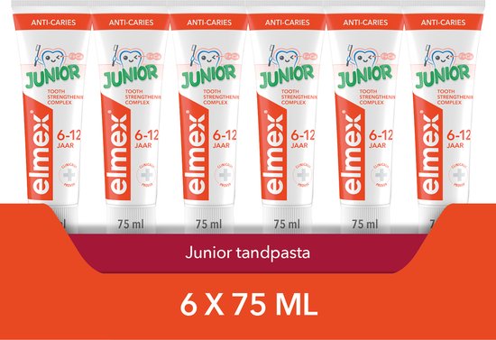 Elmex Junior 6-12 jaar Kindertandpasta - 6 x 75ml - Voor Kinderen 6-12 jaar - Voordeelverpakking