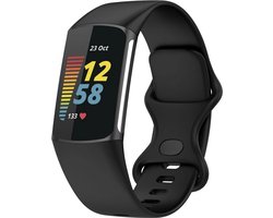 Siliconen Smartwatch bandje - Geschikt voor Fitbit Charge 5 / Fitbit Charge 6 siliconen bandje - zwart - Strap-it Horlogeband / Polsband / Armband - Maat: Maat L