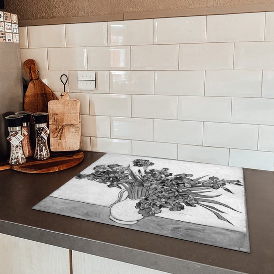 KitchenYeah® Inductie beschermer 65x52 cm - Irises - Vincent van Gogh - Zwart - Wit - Kookplaataccessoires - Afdekplaat voor kookplaat - Inductiebeschermer - Inductiemat - Inductieplaat mat