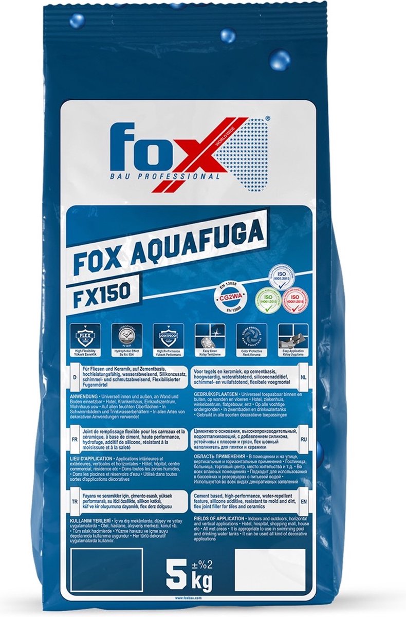 FOX AQUAFUGA FX150 - Voegmiddel - 5kg - Voegmortel - Wand en Vloer - Zilvergrijs